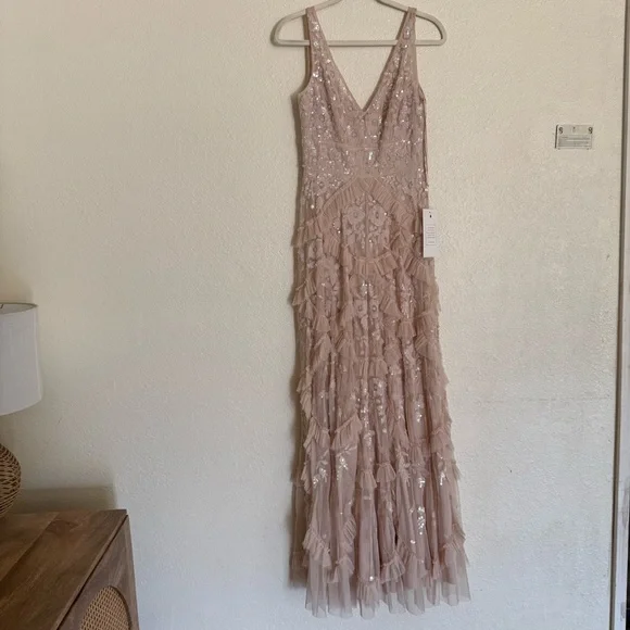 MAC DUGGAL | SEQUINED SCALLOP RUFFLE TIERED V NECK GOWN #9162 - Picture 6 of 16